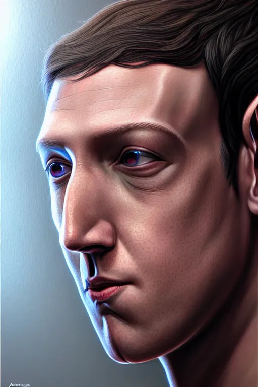 Prompt: Cardassian portrait, mark Zuckerberg, intricate dark designs elegant highly detailed, sharp focus art by artgerm