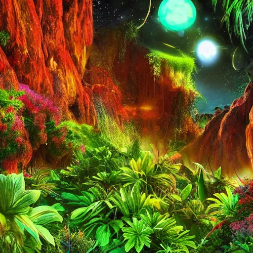 Prompt: extraterrestrial environment with colorful and amazing vegetation - n 4