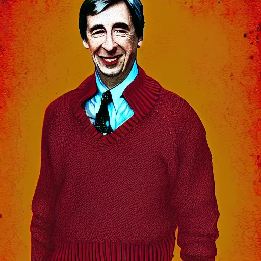 Prompt: mr. rodgers in a blood stained sweater, digital art