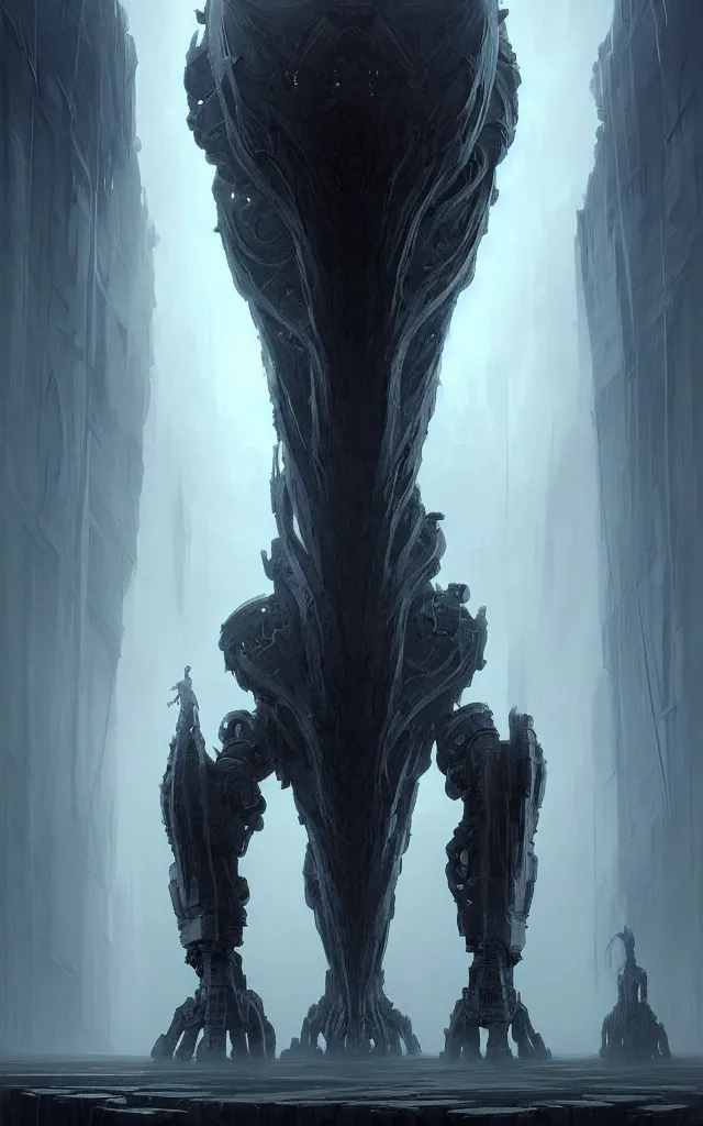 Image similar to professional concept art of a symmetrical fractal ominous floating robotic terrifying giant thing in a dark room by artgerm and greg rutkowski ( thin white border ). an intricate, elegant, highly detailed digital painting, concept art, smooth, sharp focus, illustration, in the style of cam sykes, wayne barlowe, igor kieryluk.