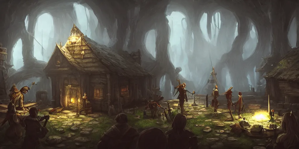 Image similar to musty tavern, rpg, dungeons and dragons, elden ring, adventure, environment, smooth, sharp focus, deviantart, artstation