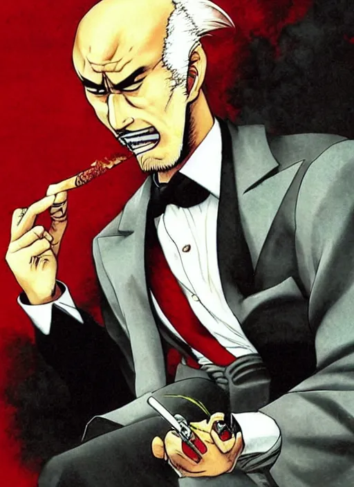 Image similar to heihachi!!!!!!! mishima dressed formally, with cigar, by keisuke itagaki, manga, tekken