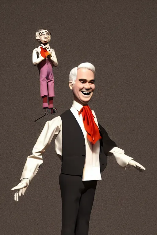 Image similar to Steve Martin as a marionette, 3d rendered style