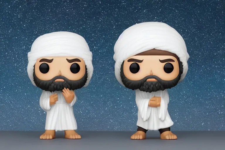 Image similar to an ultra detailed picture of the prophet mohammed as a funko pop, epic anime fantasy, 8 k, volumetric lighting, smooth, highly detailed, digital illustration, art by kentaro miura and akira toriyama and albert bierstadt and greg rutkowsi, artstation