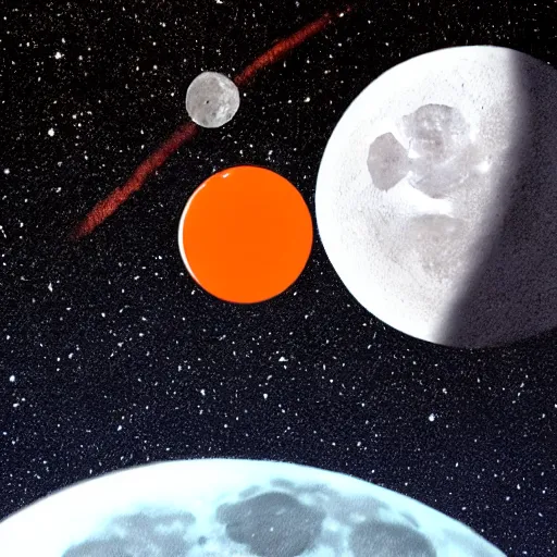 Prompt: orange crayon 🖍 floating in space past the moon, digital art