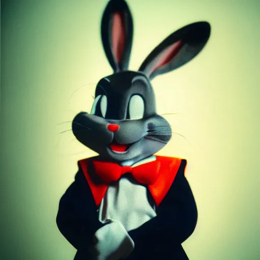 Prompt: Portrait of a bugs bunny, Expired Burned Film from 1930s, Softbox Lighting, Sigma 85mm Lens F/8