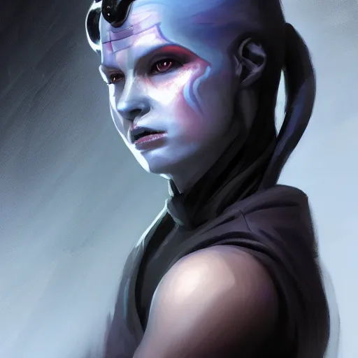 Prompt: portrait of a female Twi'lek sith by Greg Rutkowski, blue skin, she is about 30 years old, wearing black sith uniform, Star Wars Expanded Universe, highly detailed portrait, digital painting, artstation, concept art, smooth, sharp foccus ilustration, Artstation HQ