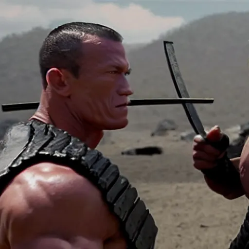 Image similar to Samurai John Cena vs samurai the rock , a film still