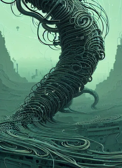 Prompt: highly detailed portrait of a biopunk long curly white hair tribal lady, stray wiring by atey ghailan, james gilleard, by joe fenton, by greg rutkowski, by greg tocchini, by kaethe butcher, 4 k resolution, gradient green, black and white color scheme!!! ( ( irradiated robotic spiral rocky landscape background ) )