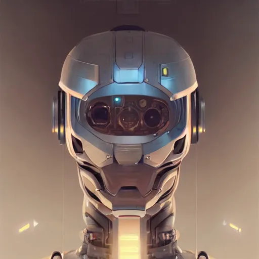 Image similar to detailed character concept art portrait of a detailed and hi - tech robot in an empty chamber, artstation, award - winning realistic sci - fi concept art by greg rutkowski and yoshitaka amano, in the style of moebius, realism masterpiece.