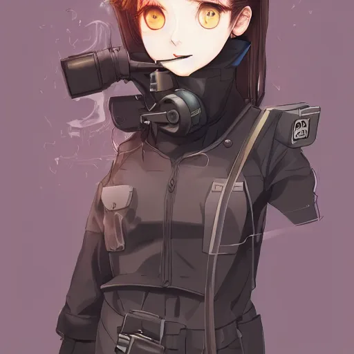 Image similar to medium shot portrait of a girl wearing a gas mask, drawn by WLOP, by Avetetsuya Studios, attractive character, colored sketch anime manga panel, trending on Artstation