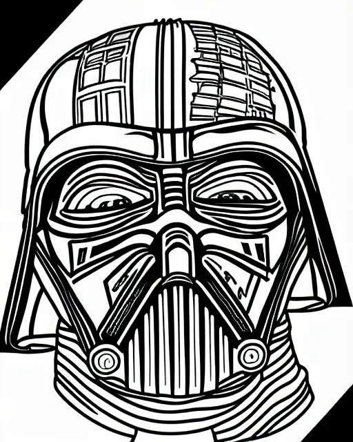 Prompt: portrait of darth vader, coloring book, line art, simple, low detail