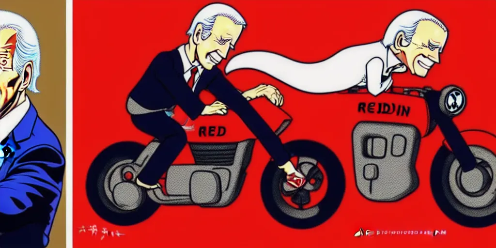 Prompt: 1 : 1 joe biden riding red akira motorcycle, in the style of akira