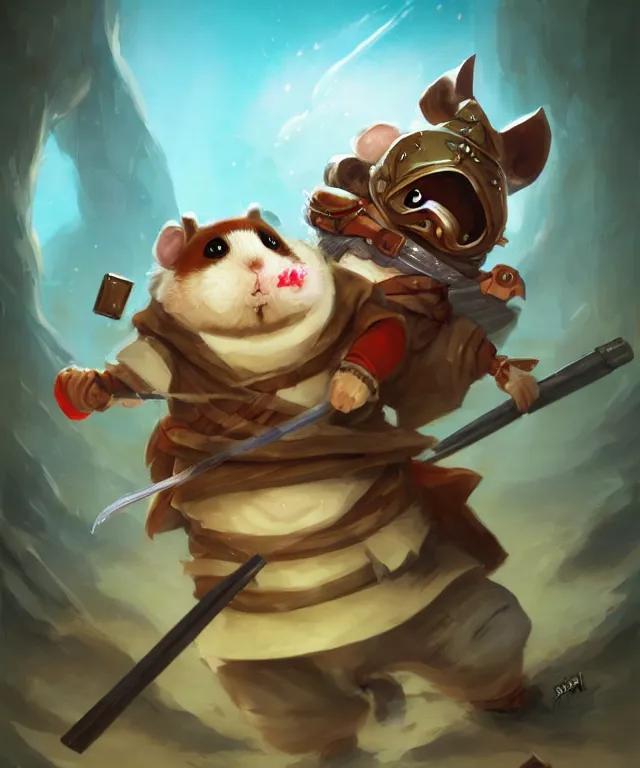 Image similar to anthropomorphic hamster ninja eating sushi, ninja outfit, standing in a buddhist temple, cute and adorable, dnd character art portrait, well rendered matte fantasy painting, deviantart artstation, by jason felix by steve argyle by tyler jacobson by peter mohrbacher, cinematic lighting