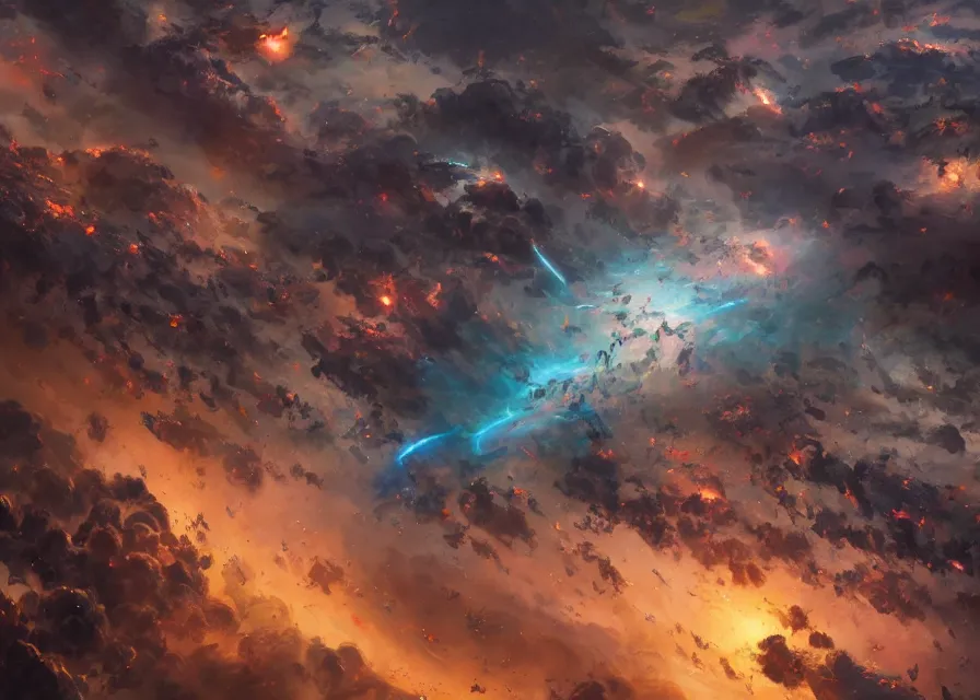 Image similar to large abstract painting of giant Joe Biden cosmic clouds ermerging grinning at giant immense crowd of person army, trending on ArtStation, masterpiece, by Greg Rutkowski, by Ross Tran, by Fenghua Zhong, octane, lightbeam eyes, soft render, clear facial features, oil on canvas,, moody lighting, cinematic, professional environment concept art