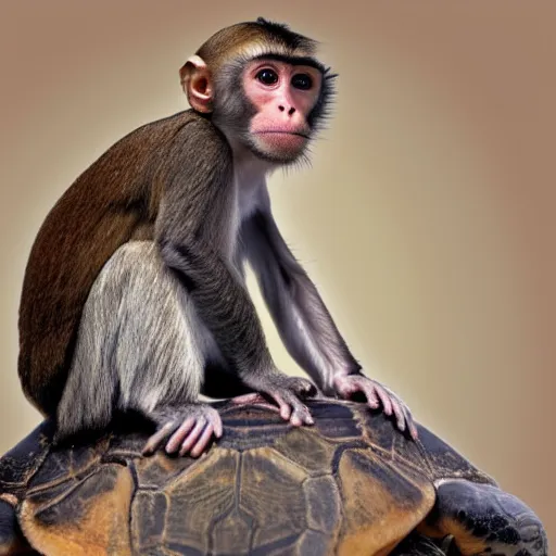 Image similar to a monkey sitting on the back of a turtle