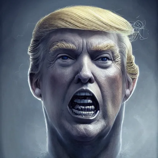 Prompt: donald trump's severed head collected by a viking, highly detailed, concept art, art by wlop and artgerm and greg rutkowski, masterpiece, trending on artstation, 8 k
