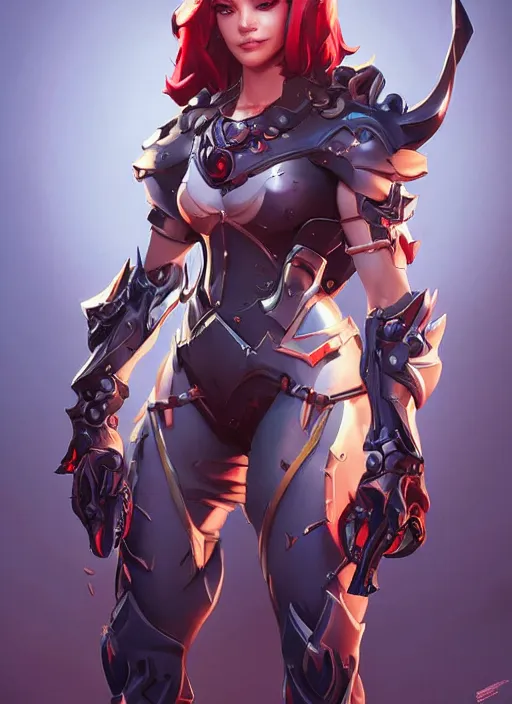 Image similar to beautiful new character for overwatch, character concept art, full body armor, dual wielding swords, super powers, long red hair, symmetry, intricate design, shiny, highly detailed, hd, dramatic lighting, art by artgerm and greg rutkowski