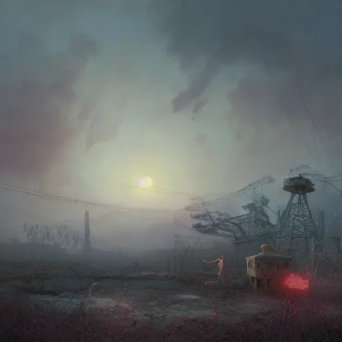 Prompt: a beautiful painting of chernobyl, sunset by ivan aivazovsky and zdzisław beksinski and simon stalenhag! and greg rutkowski! and james gurney, in style of digital art. hyper detailed, sharp focus, soft light. octane render. maya. ray tracing. trending on artstation