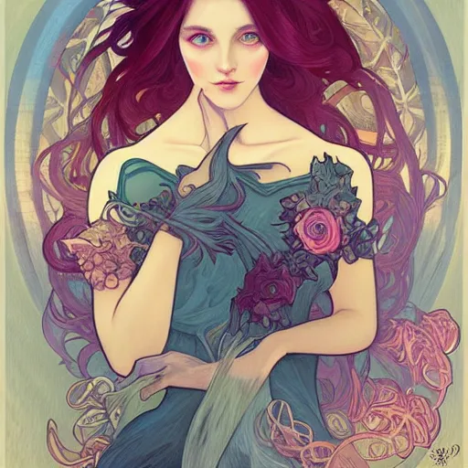 Image similar to a portrait in the style of anna dittmann and loish and alphonse mucha.