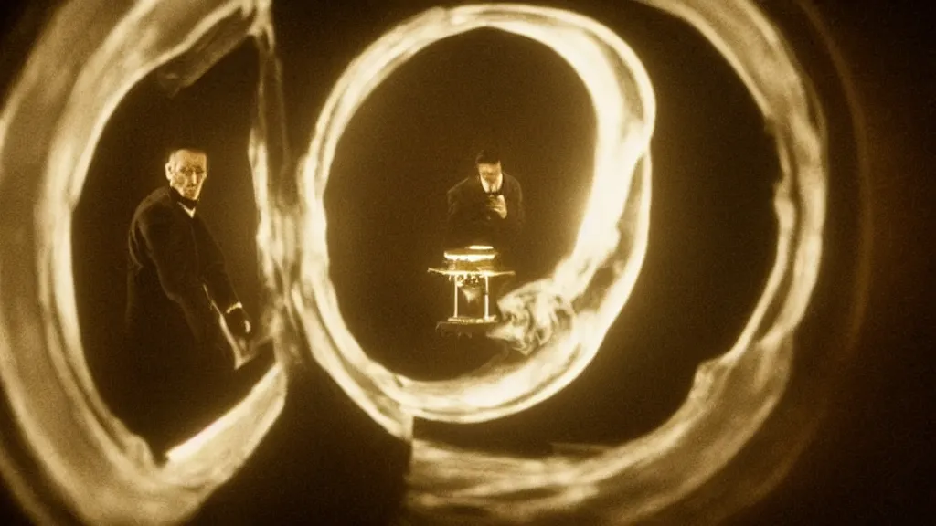 Image similar to an mri slice of james cavell in the living room, film still from the movie directed by denis villeneuve with art direction by salvador dali, wide lens