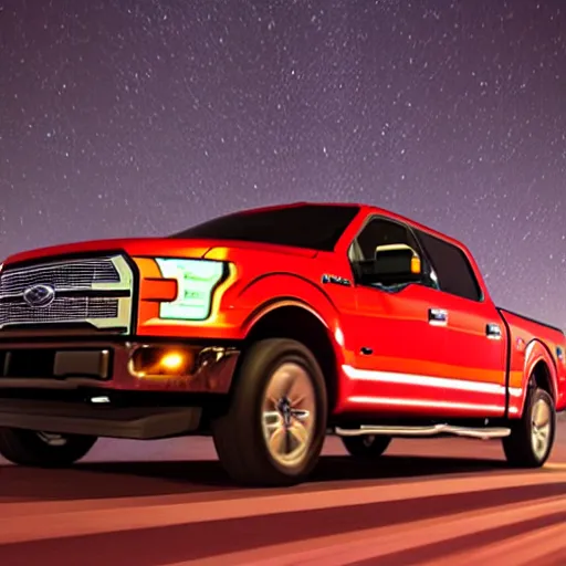 Image similar to ford f - 1 5 0 tailgating a car on the highway with the highbeams on, nighttime, photo, detailed