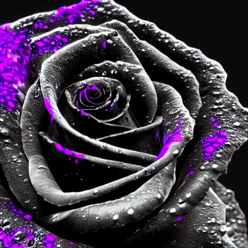 Prompt: award - winning macro of a beautiful black rose made of molten lava and nebulae on black background by harold davis, highly detailed, inner glow, trending on deviantart, artstation and flickr, nasa space photography, featured on national geographic