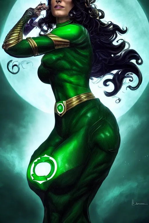 Image similar to Majestic and regal portrait of a female green lantern, DC Universe, intricate, epic, elegant, menacing, fantasy, highly detailed, digital painting, hard focus, beautiful volumetric lighting, epic light, ultra detailed, Horror, souls, ghosts, smoke by Leesha Hannigan, Ross Tran, Thierry Doizon, Kai Carpenter, Ignacio Fernández Ríos