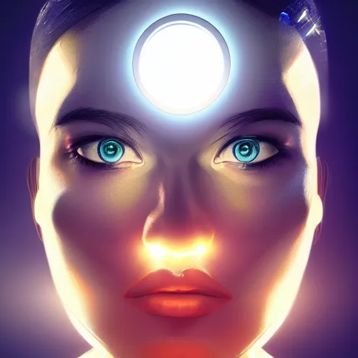 Image similar to symmetry!! solid cube of light, hard edges, product render retro - futuristic poster scifi, lasers coming from eyes, chinese master, intricate, elegant, highly detailed, digital painting, artstation, concept art, smooth, sharp focus, illustration, dreamlike, art by artgerm