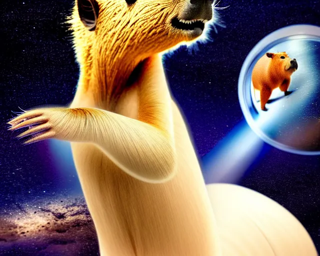 Prompt: a capybara is standing on astronaut, phantasia photo, concept art