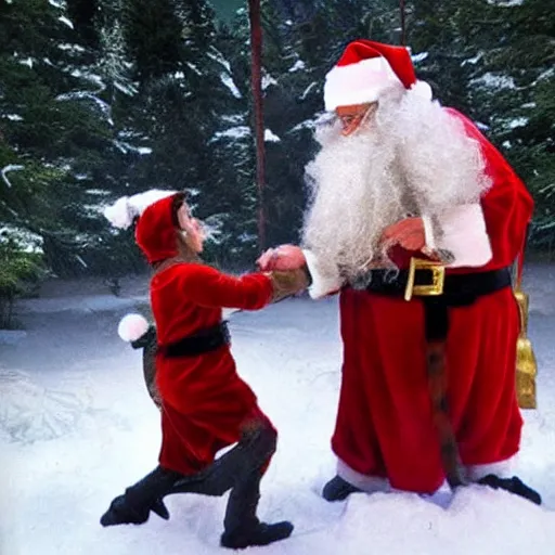 Image similar to Santa Claus vs. Jesus in an epic battle