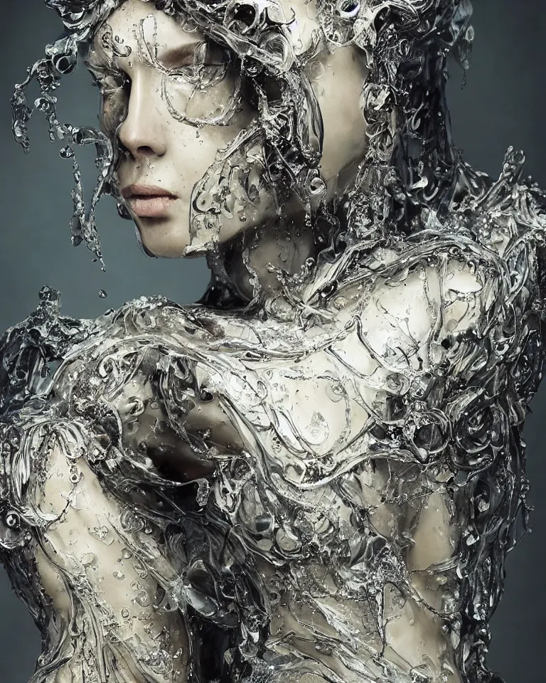 Prompt: sculpture made of water, portrait, female, future, shaman, harper's bazaar, vogue, magazine, insanely detailed and intricate, concept art, close up, wet, ornate, luxury, elite, elegant, trending on artstation, by ruan jia, by kenneth willardt, by ross tran, by wlop, by andrei riabovitchev