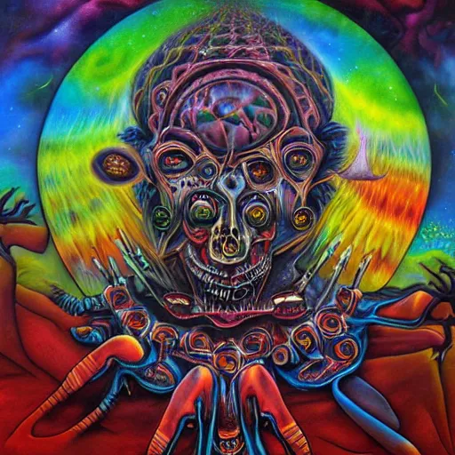Prompt: misanthropy, the hate for people, airbrush art, shamanic dmt horror art, by basuki abdullah