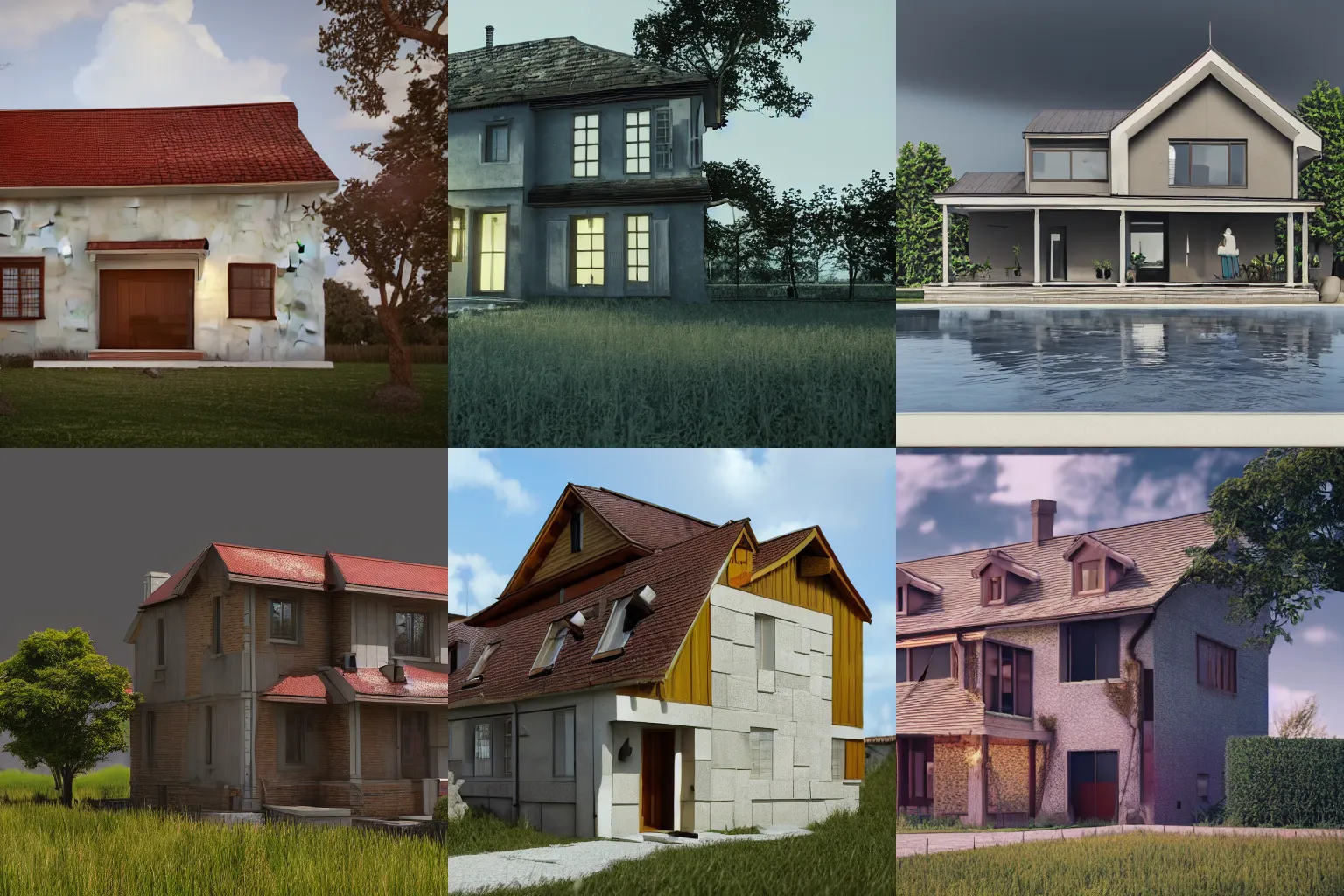 Prompt: a house, unreal engine, octane render, blender render