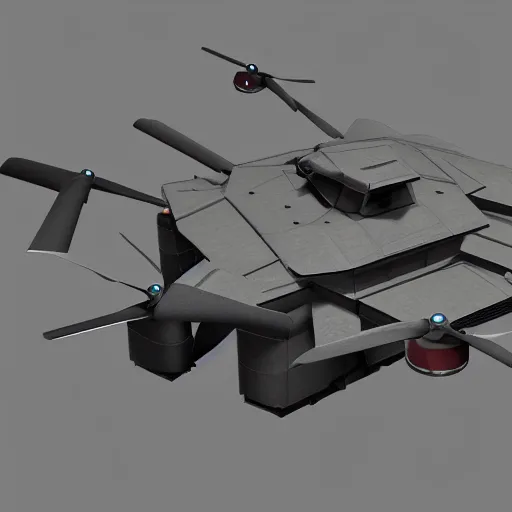 Image similar to brutalist military quadcopter with mounted turret, design concept