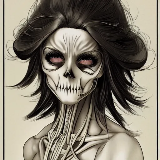 Prompt: anime manga skull portrait young woman skeleton, intricate, elegant, highly detailed, digital art, ffffound, art by JC Leyendecker and Turner 1860