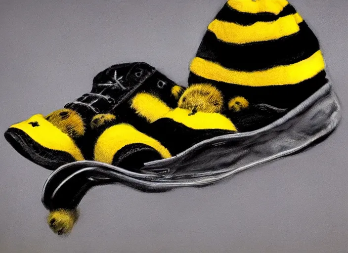 Image similar to foot, bumblebee, hat, trippy, weird, artstation, realistic