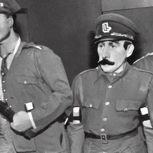 Prompt: Nintendo Luigi war crimes trial historical archive photography Smithsonian