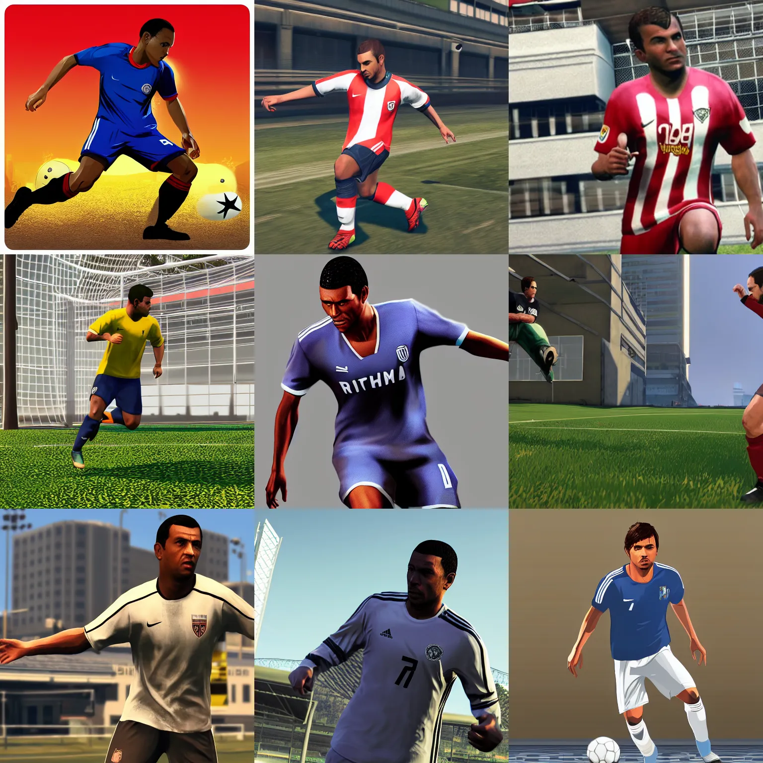 Prompt: Soccer player, highly detailed, fast action, GTA V character