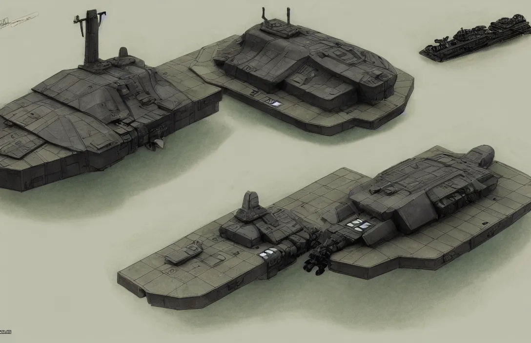 Image similar to ron cobb design of an advanced combat swat carrier hovercraft, a shot from a neil blombkamp movie, game and movie props and environment design, high - end, high detail, marker rendering, deviant art trending,