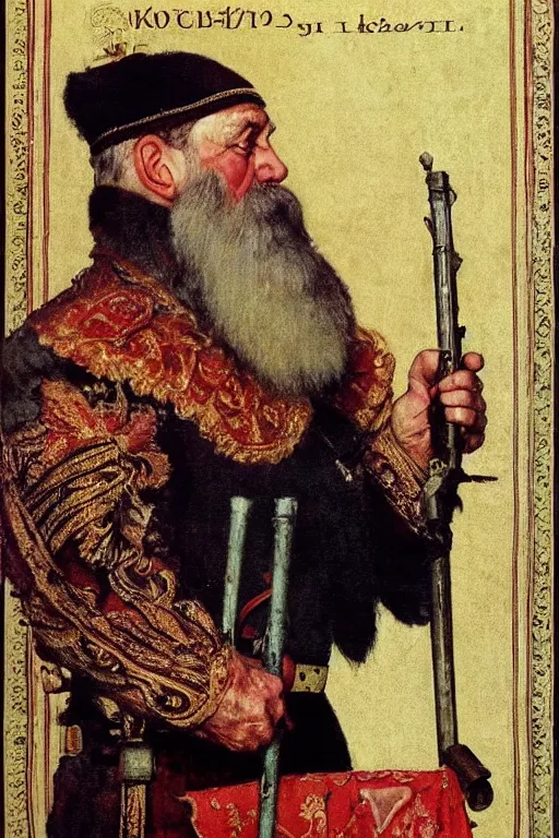 Prompt: russian tsar ivan iv, poster, by norman rockwell