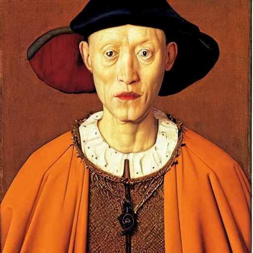 Image similar to portrait of a dramatic parot suffering, painting by Jan van Eyck,