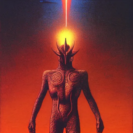 Image similar to ultraman vs chtulhu by beksinski and tristan eaton, dark neon trimmed beautiful dystopian digital art