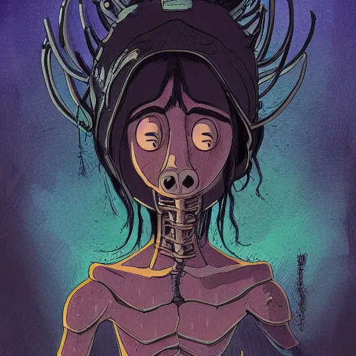 Image similar to a dark humanoid, hyper detailed, in the style of studio ghibli and and studio ghibli and studio ghibli, selfie