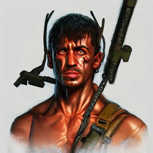 Image similar to rambo exposed to radiation and became mutant. concept art, high detailed, fine art, trending on artstation, smooth draw, sharp focus, pixel art.