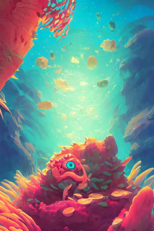 Image similar to creature animal sushi cristal very big eye roots cactus elemental flush of force nature micro world fluo fishscale, behance hd by jesper ejsing, by rhads, makoto shinkai and lois van baarle, ilya kuvshinov, rossdraws global illumination