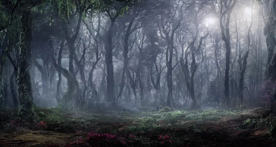 Prompt: Enchanted and magic forest, by Zack Snyder