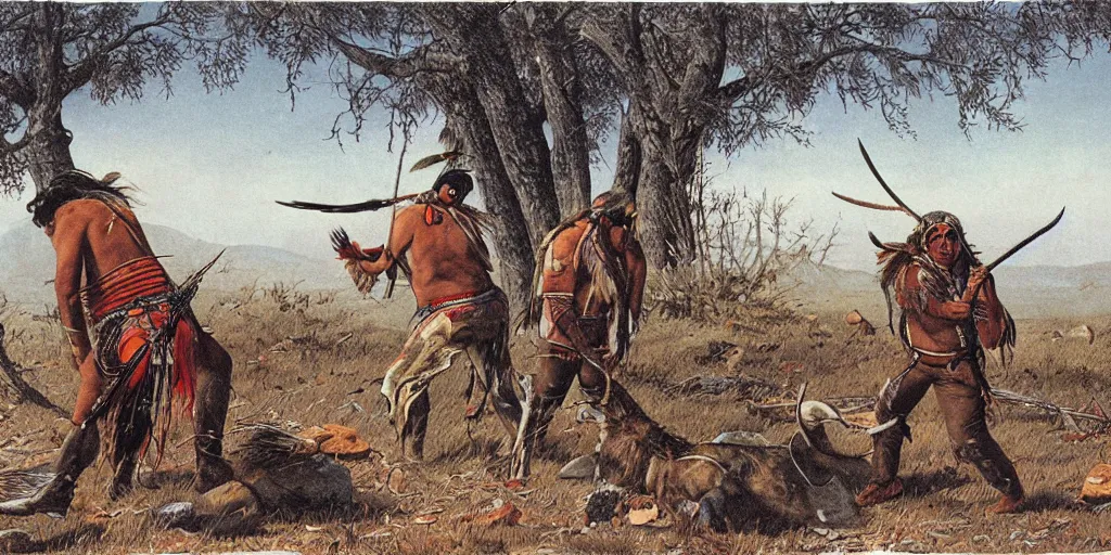 Prompt: of Native American hunting a buffalo Moebius