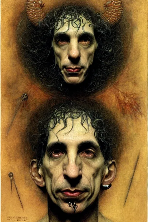 Image similar to an occult art portrait of douglas rushkoff by wayne barlowe, gustav moreau, goward,  Gaston Bussiere and roberto ferri, santiago caruso, and austin osman spare