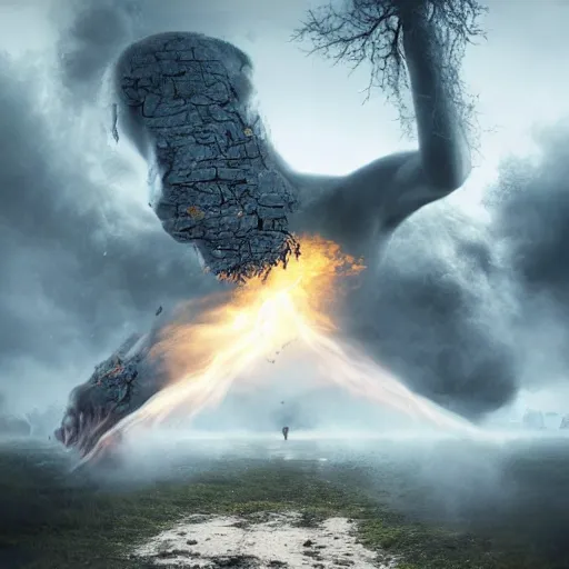 Image similar to Editorial Masterpiece extremely realistic Illusion Arcane elemental High Orders Avenging Dark Nephilim Virtues figure infused with coalesced fantasy crystalline Magical fire by Erik Johansson, perfect crisp light